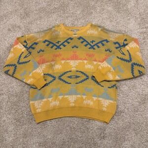 80s Joan Harper Sweater | Yellow Aztec Geometric Pattern | Large